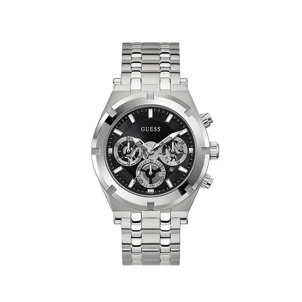 Guess Continental Black Dial Silver Steel Strap Watch for Men - GW0260G1