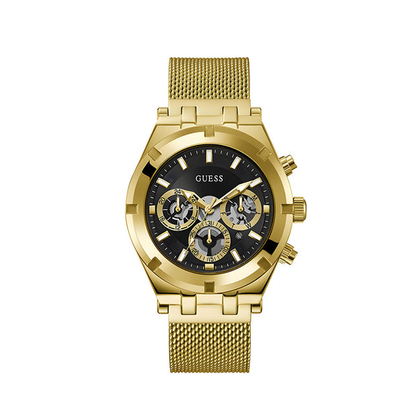 Guess Continental Chronograph Black Dial Gold Mesh Strap Watch For Men - GW0582G2