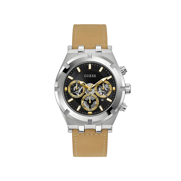 Guess Continental Multifunction Black Dial Brown Leather Strap Watch for Men - GW0262G1