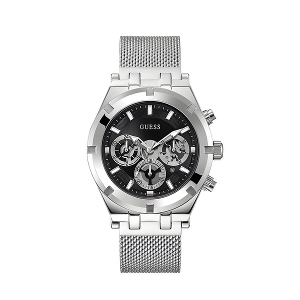 Guess Continental Quartz Black Dial Silver Mesh Strap Watch For Men - GW0582G1