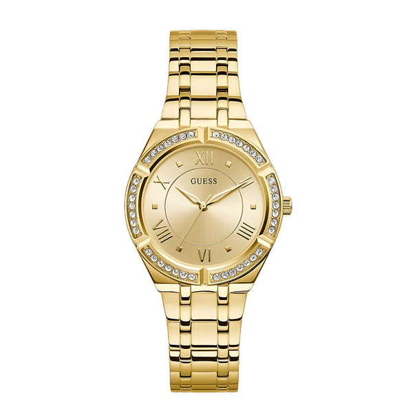 Guess Cosmo Diamonds Gold Dial Gold Steel Strap Watch For Women - GW0033L2