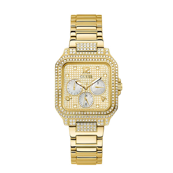 Guess Deco Quartz Crystals Gold Dial Gold Steel Strap Watch For Women - GW0472L2