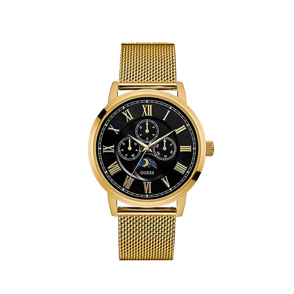 Guess Delancy Black Dial Gold Mesh Bracelet Watch for Men - W0871G2