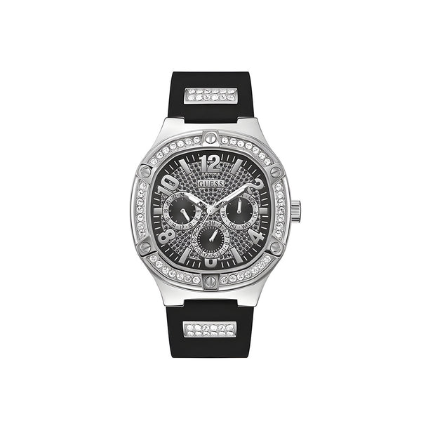 Guess Duke Crystals Black Dial Black Silicone Strap Watch For Men - GW0641G1