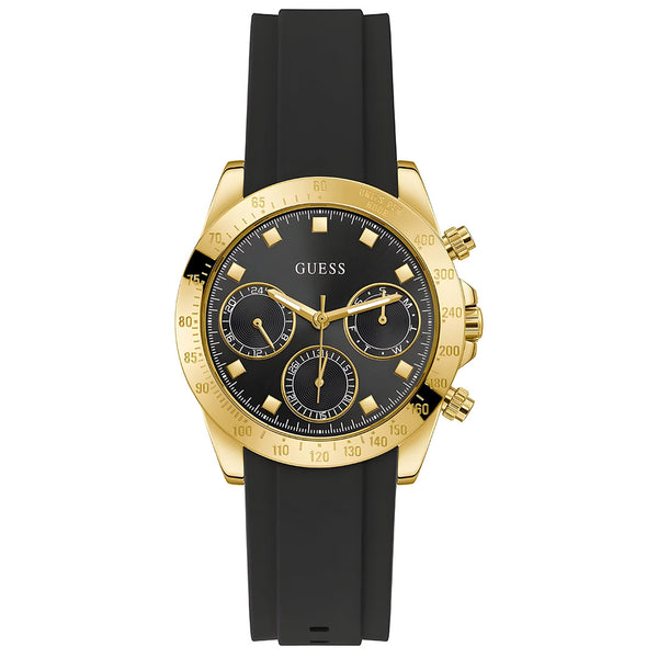 Guess Eclipse Multi Function Black Dial Black Rubber Strap Watch for Women - GW0315L1
