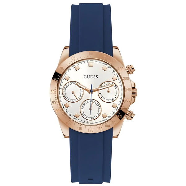 Guess Eclipse White Dial Blue Rubber Strap Watch for Women - GW0315L2
