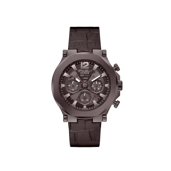 Guess Edge Chronograph Brown Dial Brown Leather Strap Watch For Men - GW0492G2