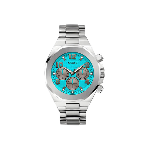 Guess Empire Chronograph Quartz Sky Blue Dial Silver Steel Strap Watch For Men - GW0489G3