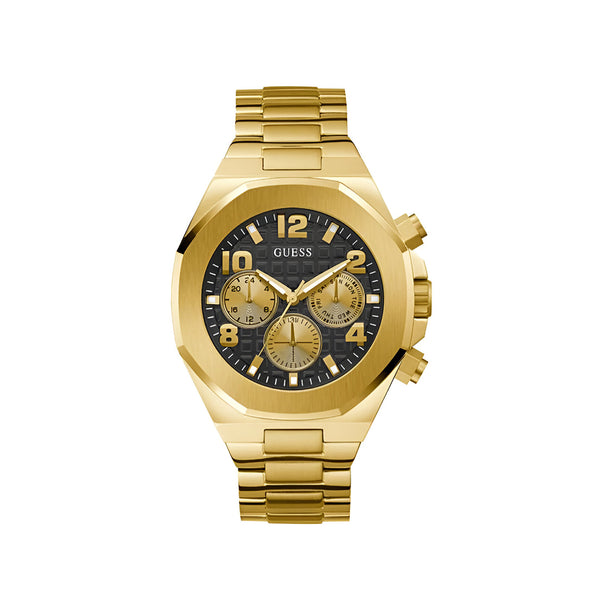 Guess Empire Quartz Black Dial Gold Steel Strap Watch For Men - GW0489G2