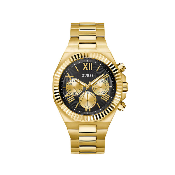 Guess Equity Multifunction Black Dial Gold Steel Strap Watch For Men - GW0703G5
