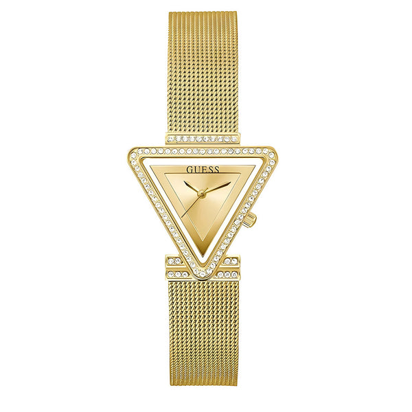 Guess Fame Diamonds Gold Dial Gold Mesh Bracelet Watch for Women - GW0508L2