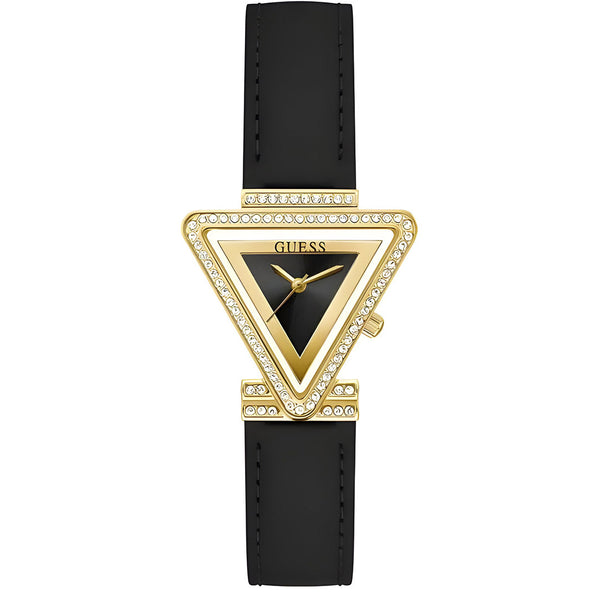 Guess Fame Quartz Black Dial Black Leather Strap Watch For Women - GW0504L5