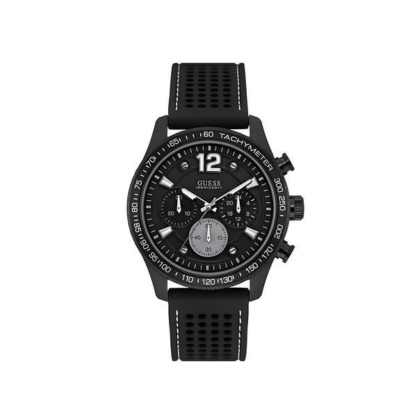 Guess Fleet Chronograph Black Dial Black Rubber Strap Watch for Men - W0971G1