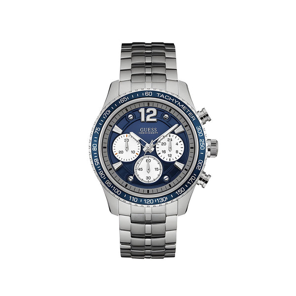 Guess Fleet Silver Stainless Steel Blue Dial Chronograph Quartz Watch for Gents - W0969G1