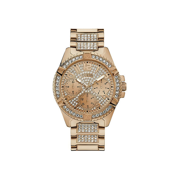 Guess Frontier Chronograph Crystals Rose Gold Dial Rose Gold Steel Strap Watch for Men - W0799G3