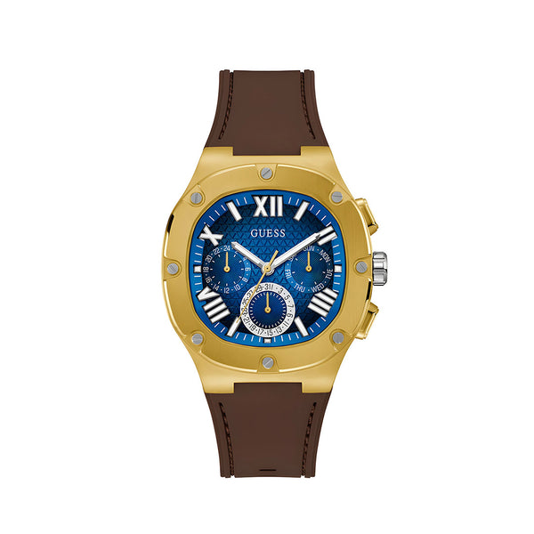 Guess Headline Chronograph Blue Dial Brown Silicone Strap Watch For Men - GW0571G5