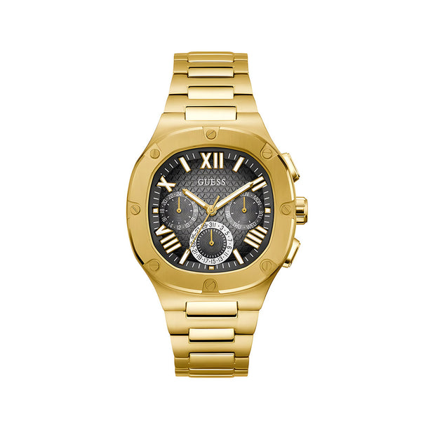 Guess Headliner Multifunction Black Dial Gold Steel Strap Watch For Men - GW0572G2
