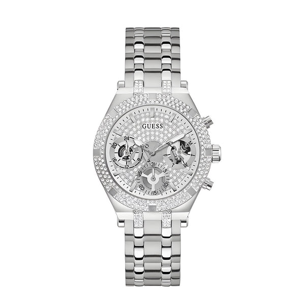 Guess Heiress Multifunction Diamonds Silver Dial Silver Steel Strap Watch for Women - GW0440L1