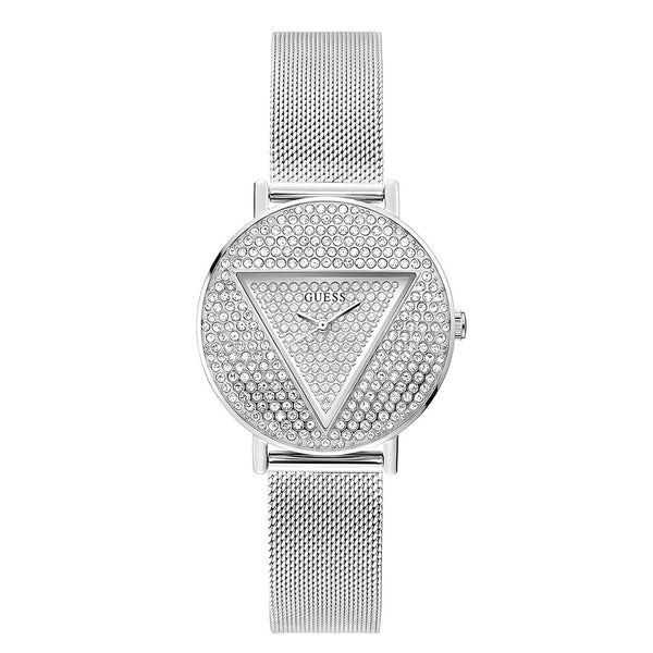 Guess Iconic Diamonds Silver Dial Silver Mesh Bracelet Watch For Women - GW0477L1