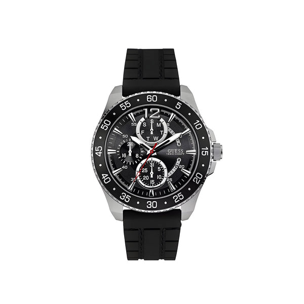 Guess Jet Black Silicone Strap Black Dial Quartz Watch for Gents - W0798G1