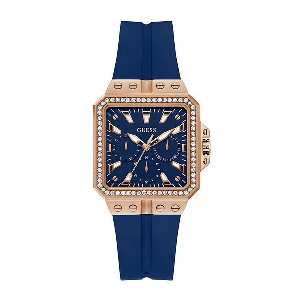 Guess Libra Crystals Blue Dial Blue Silicone Strap Watch For Women - GW0618L2