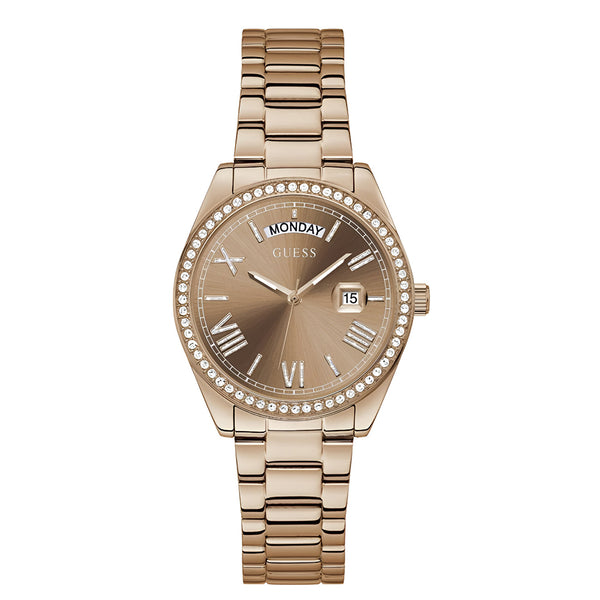 Guess Luna Diamonds Rose Gold Dial Rose Gold Steel Strap Watch for Women - GW0307L3