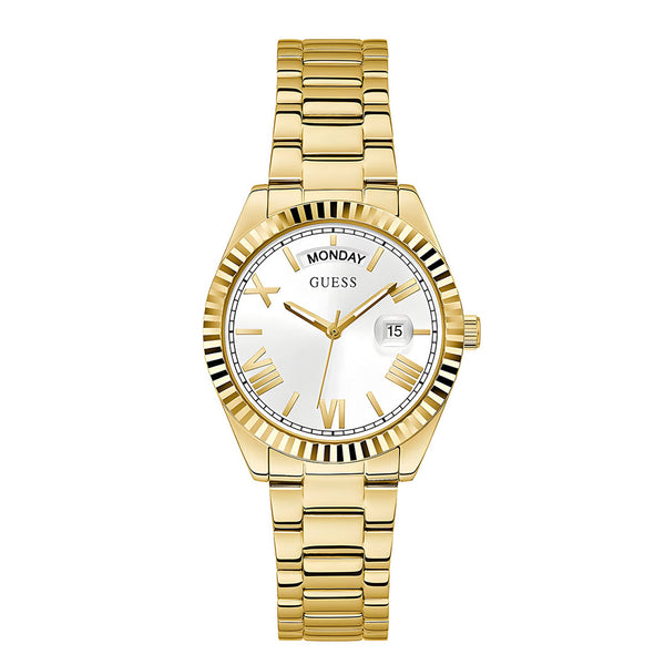 Guess Luna White Dial Gold Steel Strap Watch for Women - GW0308L2