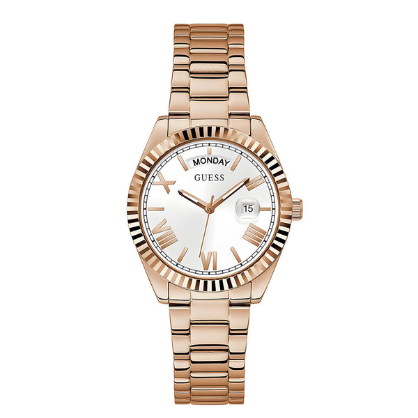 Guess Luna White Dial Rose Gold Steel Strap Watch for Women - GW0308L3