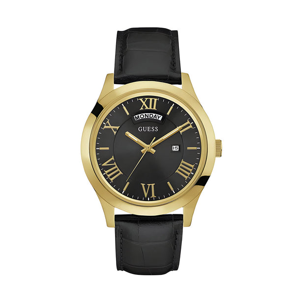 Guess Metropolitan Black Leather Strap Black Dial Quartz Watch for Gents - W0792G4