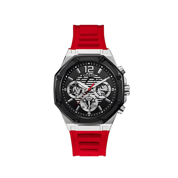 Guess Momentum Black Dial Red Rubber Strap Watch for Men - GW0263G3