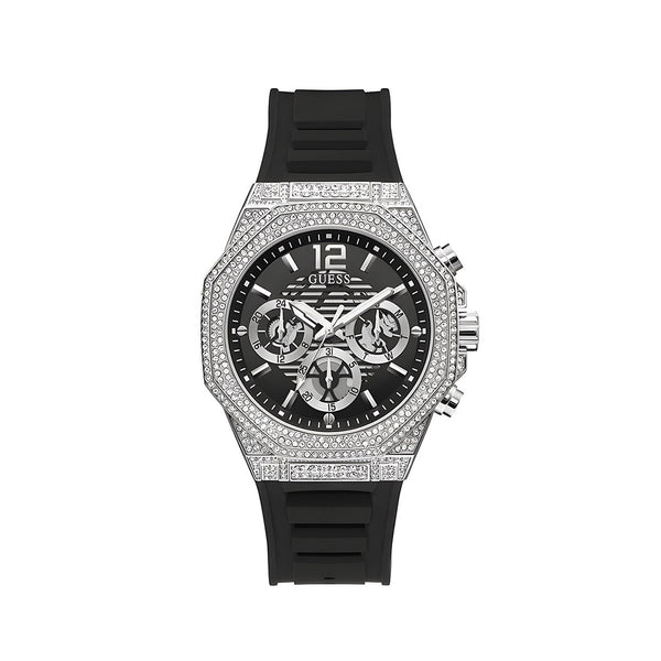Guess Momentum Chronograph Crystals Black Dial Black Silicone Strap Watch For Men - GW0518G1