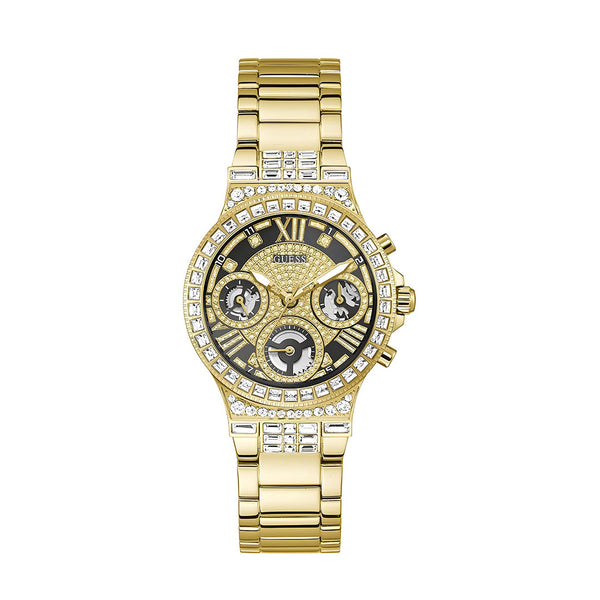 Guess Moonlight Diamonds Gold Dial Gold Steel Strap Watch for Women - GW0320L5