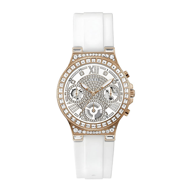 Guess Moonlight Diamonds White Dial White Rubber Strap Watch for Women - GW0257L2