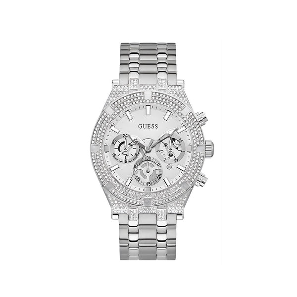 Guess Multi Function Diamonds Silver Dial Silver Steel Strap Watch For Men - GW0455G1