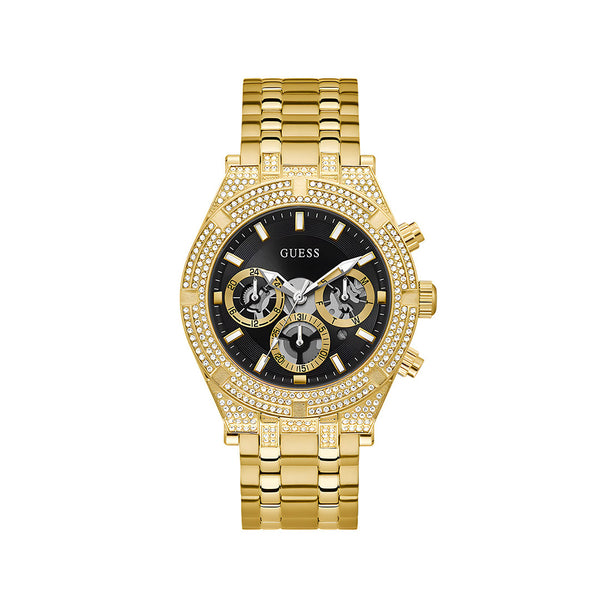 Guess Multifunction Diamonds Black Dial Gold Steel Strap Watch for Men - GW0455G2