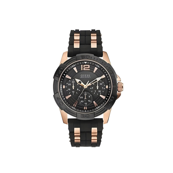 Guess Oasis Black Dial Two Tone Steel Strap Watch for Men - W0366G3