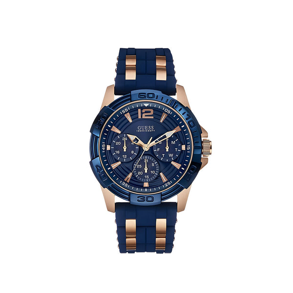 Guess Oasis Blue Dial Blue & Rose Gold Stainless Steel Strap Watch For Men - W0366G4