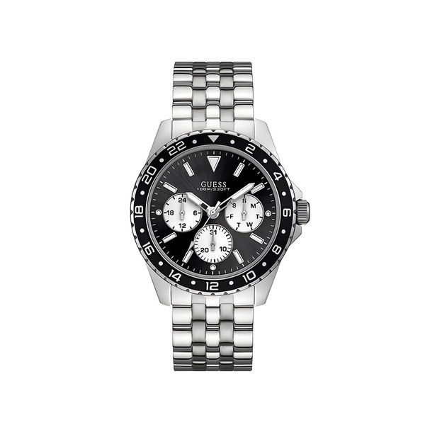 Guess Odyssey Black Dial Silver Steel Strap Watch For Men - W1107G1