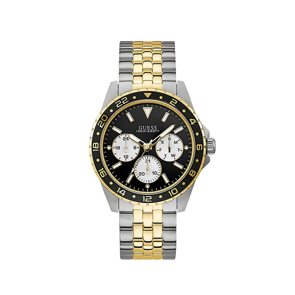 Guess Odyssey Black Dial Two Tone Steel Strap Watch For Men - W1107G6