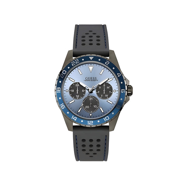 Guess Odyssey Blue Dial Grey Rubber Strap Watch For Men - W1108G6