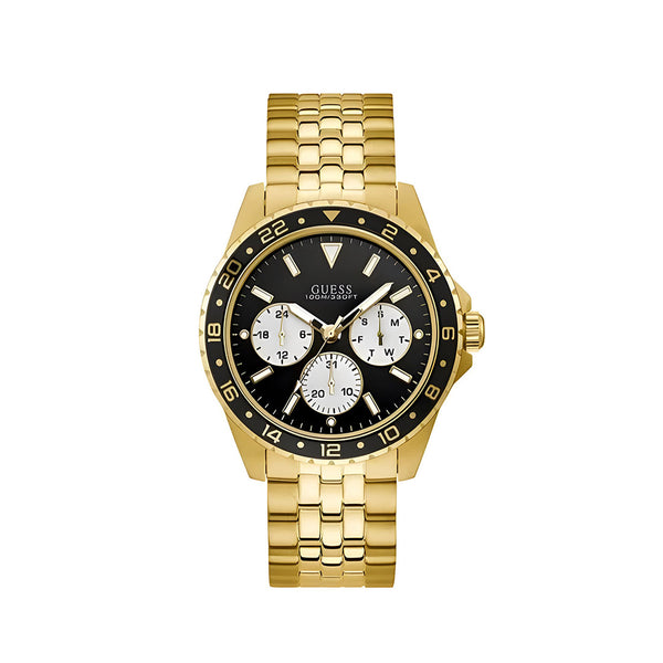 Guess Odyssey Multifunction Black Dial Gold Steel Strap Watch For Men - W1107G4