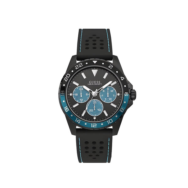 Guess Odyssey Quartz Black Dial Black Leather Strap Watch For Men - W1108G5