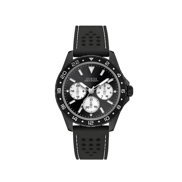Guess Odyssey Quartz Black Dial Black Silicone Strap Watch For Men - W1108G3