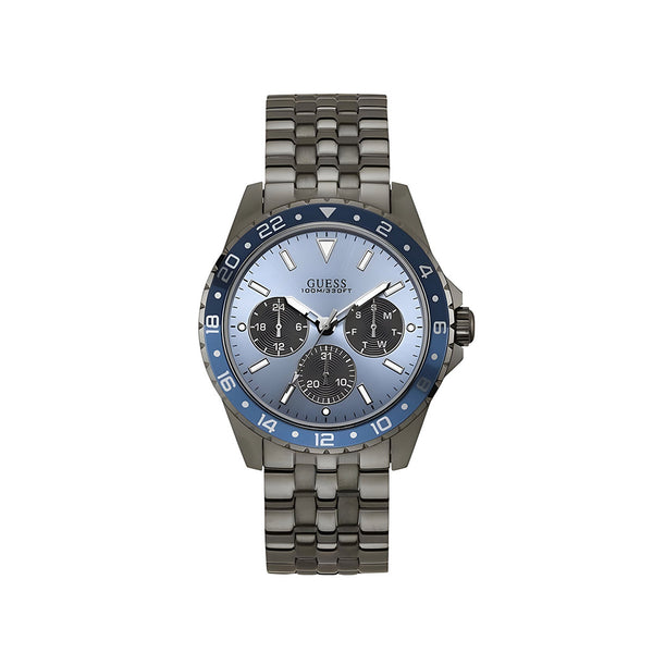 Guess Odyssey Quartz Blue Dial Gunmetal Steel Strap Watch For Men - W1107G5
