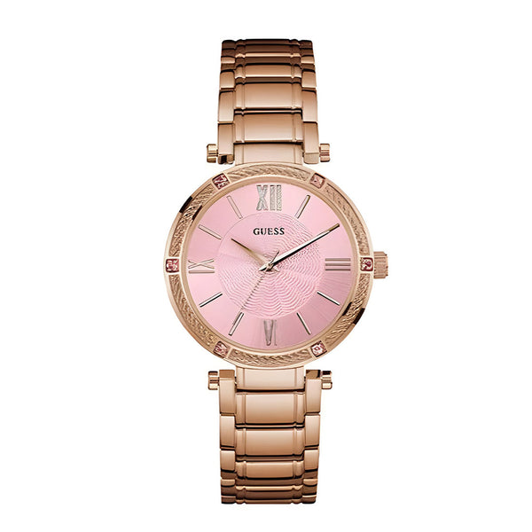 Guess Park Ave Quartz Rose Gold Dial Rose Gold Steel Strap Watch For Women - W0636L2