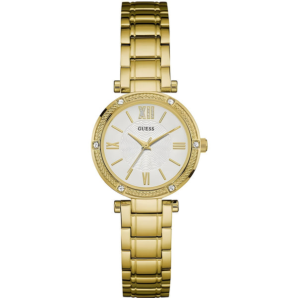 Guess Park Ave South Analog White Dial Gold Steel Strap Watch For Women - W0767L2