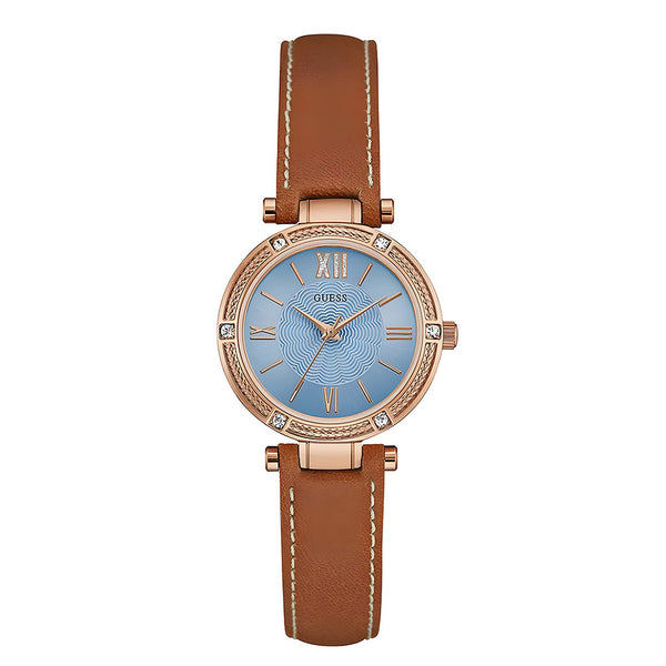 Guess Park Avenue Blue Dial Brown Leather Strap Watch for Women - W0838L2