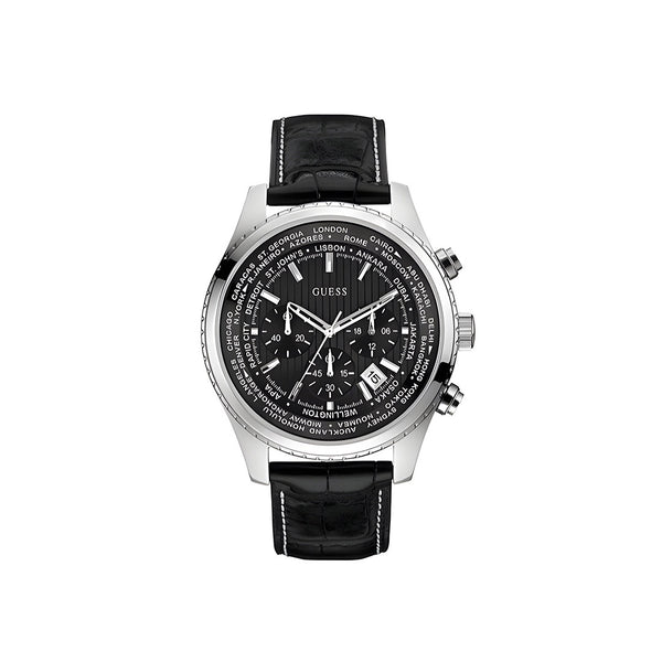 Guess Persuit Multifunction Black Dial Black Leather Strap Watch for Men - W0500G2