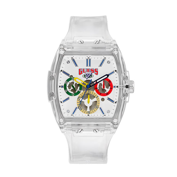 Guess Phoenix J Balvin White Dial Transparent Silicone Strap Watch For Men - V1051M1