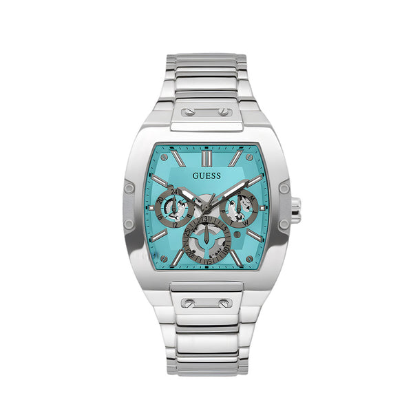 Guess Phoenix Multi Function Aqua Blue Dial Silver Steel Strap Watch for Men - GW0456G4